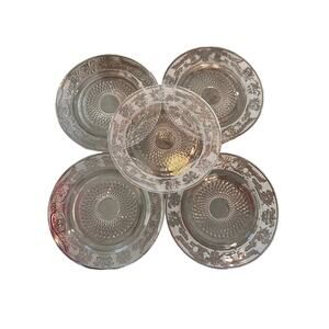 Vintage Sandwich Crystal Glass Dessert Plate set of 5 lunch dessert plates